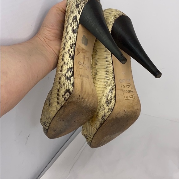 Aldo Sz 38 Beige Gray Snakeskin Peep Toe Pumps - Picture 13 of 13